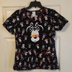 Disney Black and Red Minnie Mouse Scrub Top Small